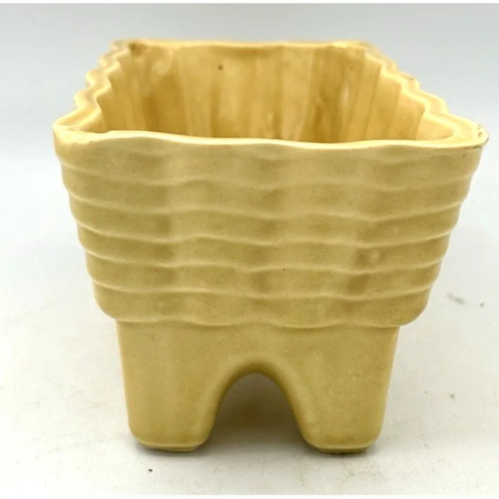 Vintage MCM California Pottery Planter Mustard Yellow Ribbed Rectangular USA
